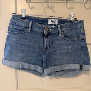PAIGE Medium Blue Denim Rolled-Cuff Women's Shorts, sz 26